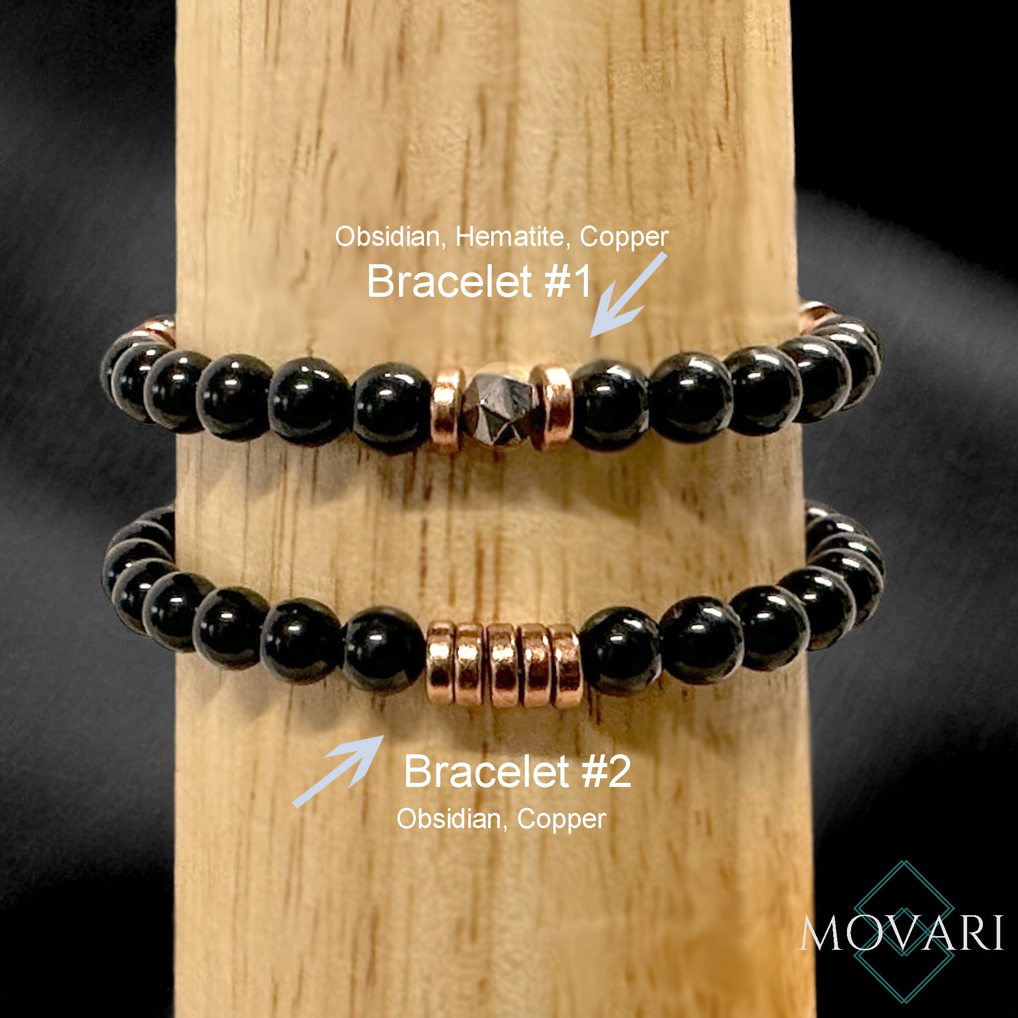 Bracelet Stacking Set For Men 6mm Obsidian And Hematite Gifting