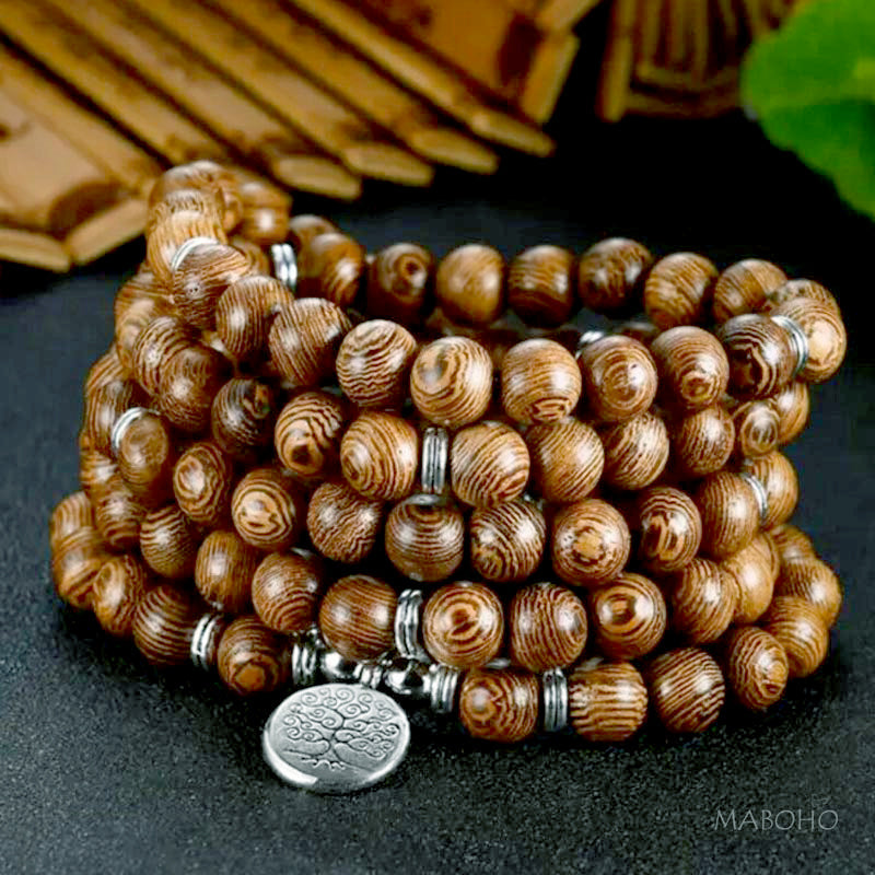 108 Wooden Mala Bead Yoga Bracelet