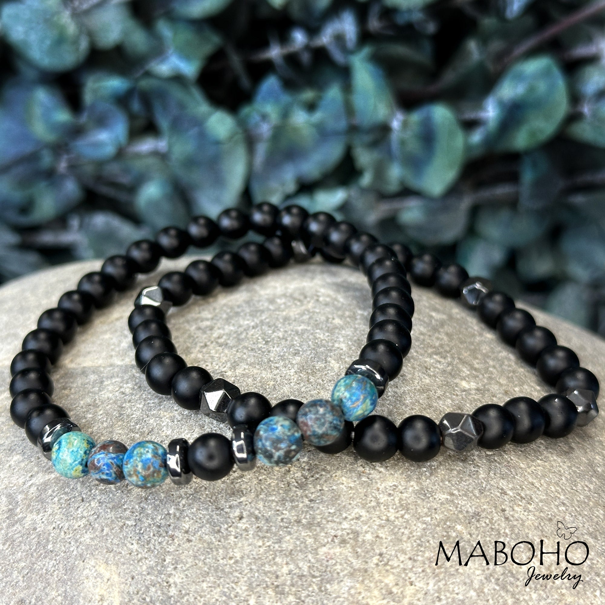 men's bracelet onyx and phoenix stone