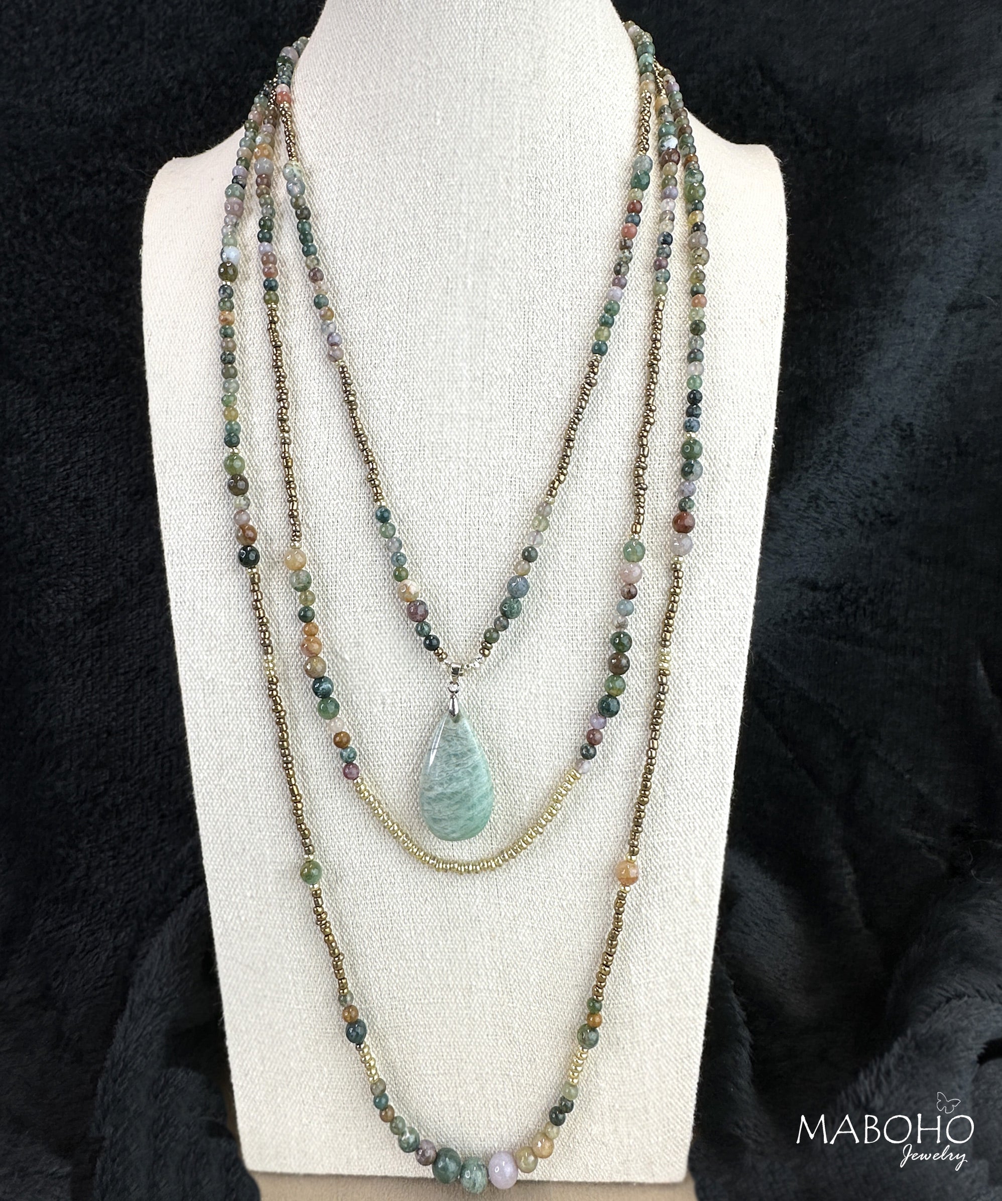 long triple layer amazonite teardrop pendant