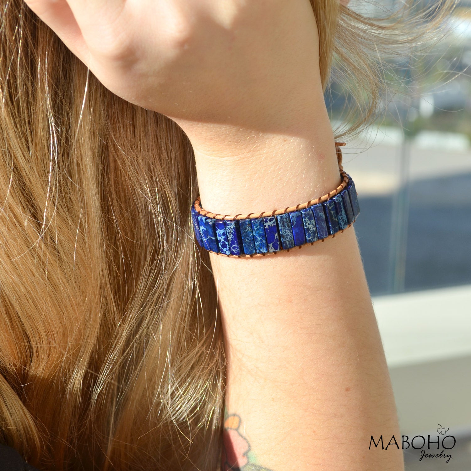 adjustable deep blue wide bracelet