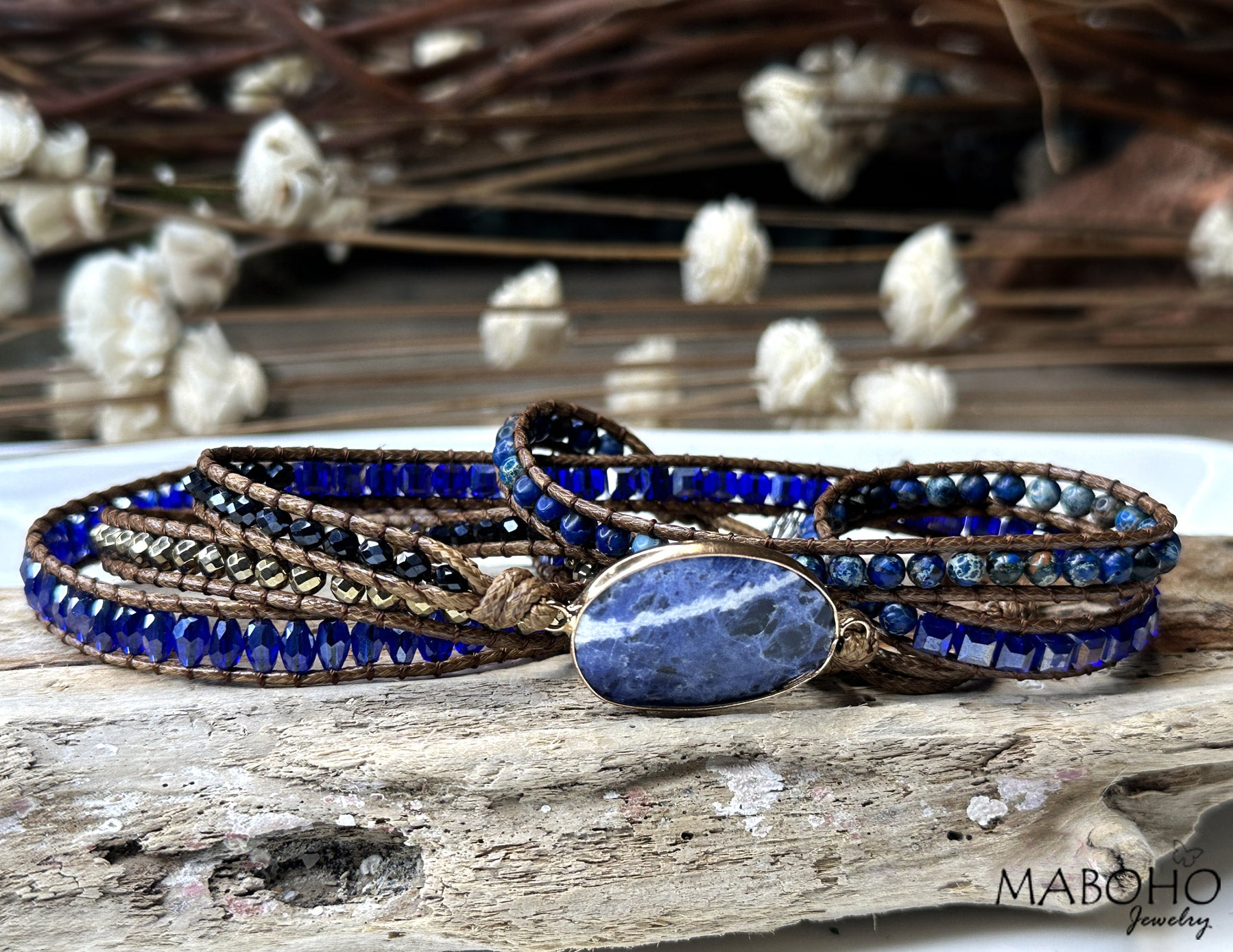 bracelet layed out lapis indigo blue