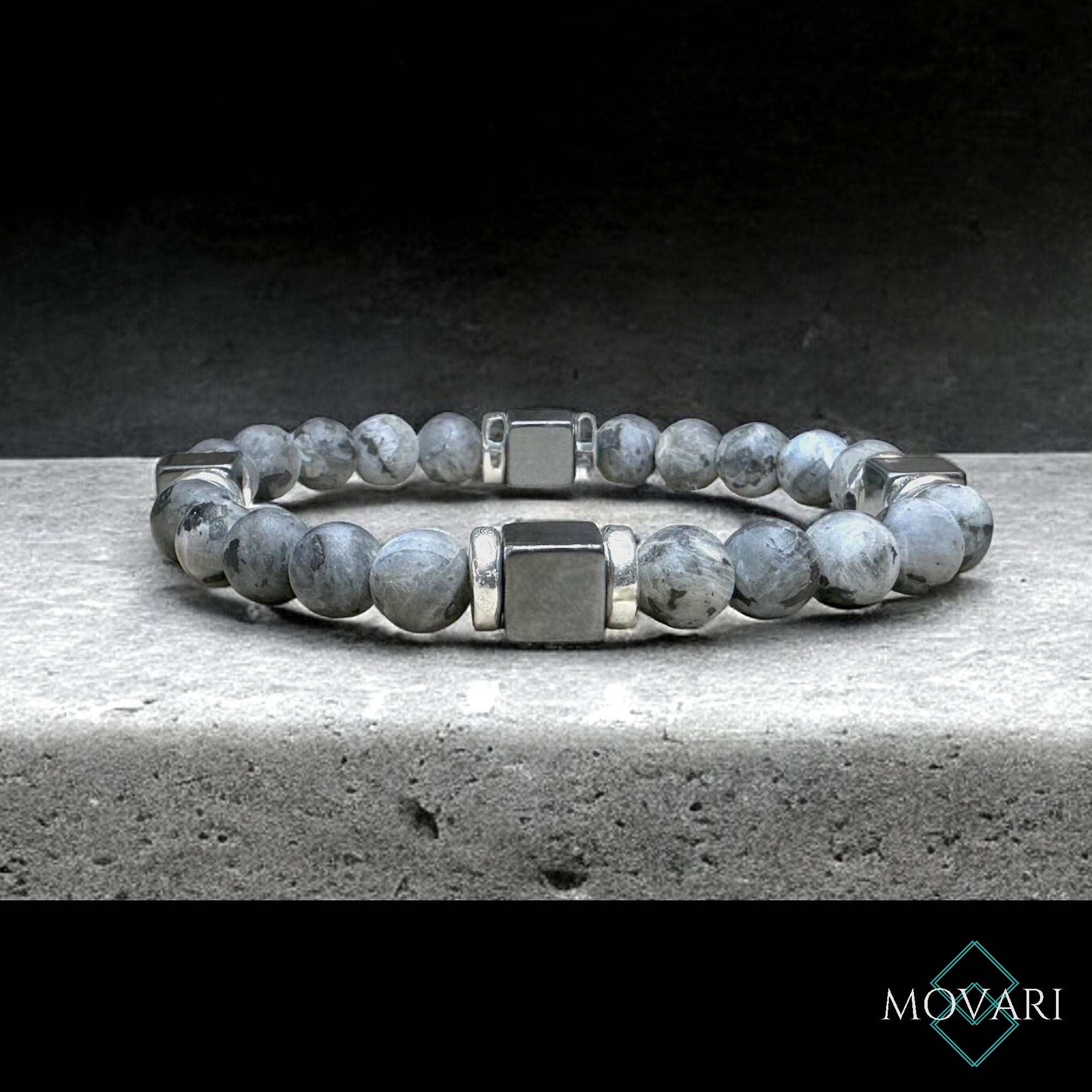 Larvikite Square Hematite Geometric Men's Bracelet