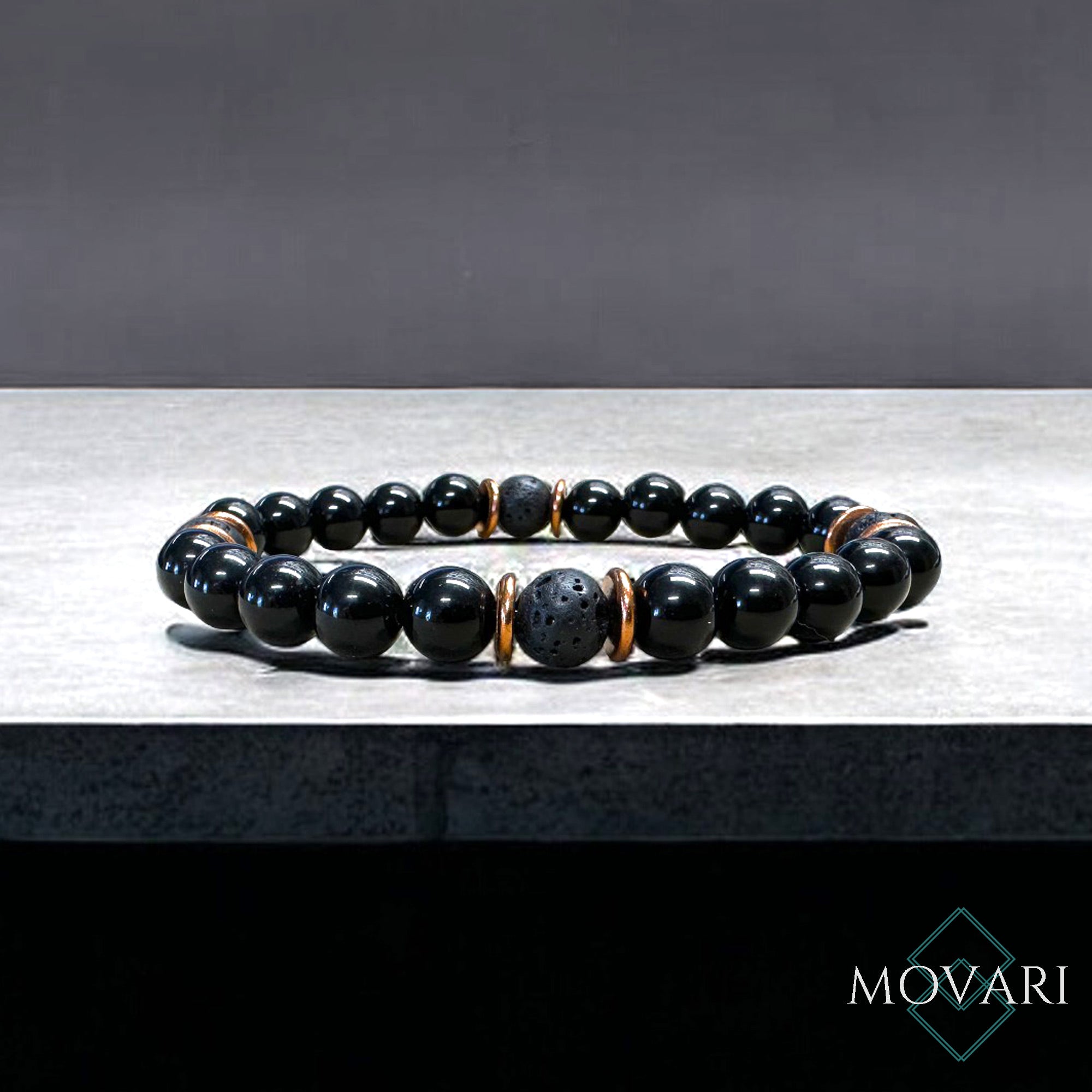 AAAA Obsidian Lava And Copper 8mm Bead Bracelet Men's Jewelry