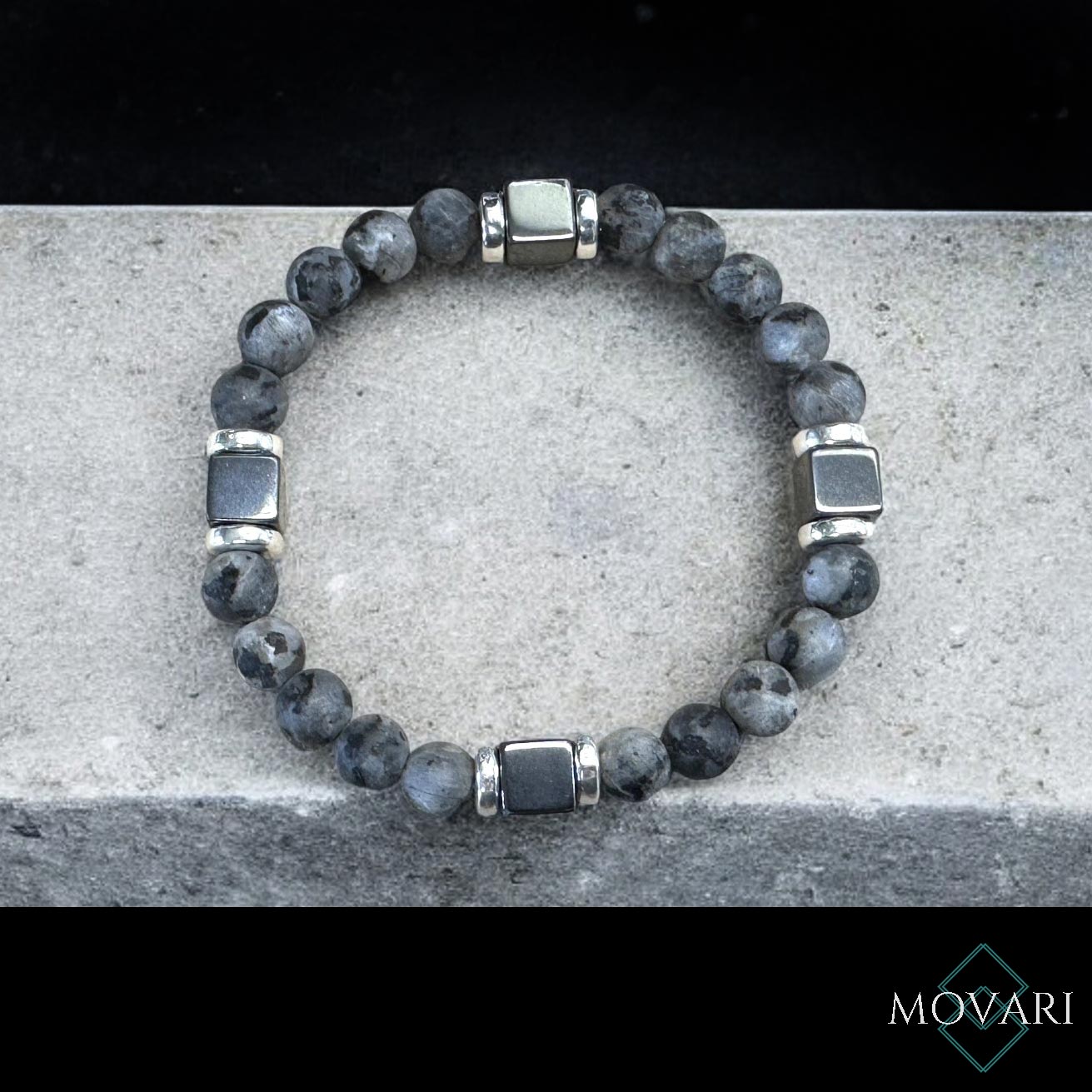 Larvikite Square Hematite Men's Bracelet