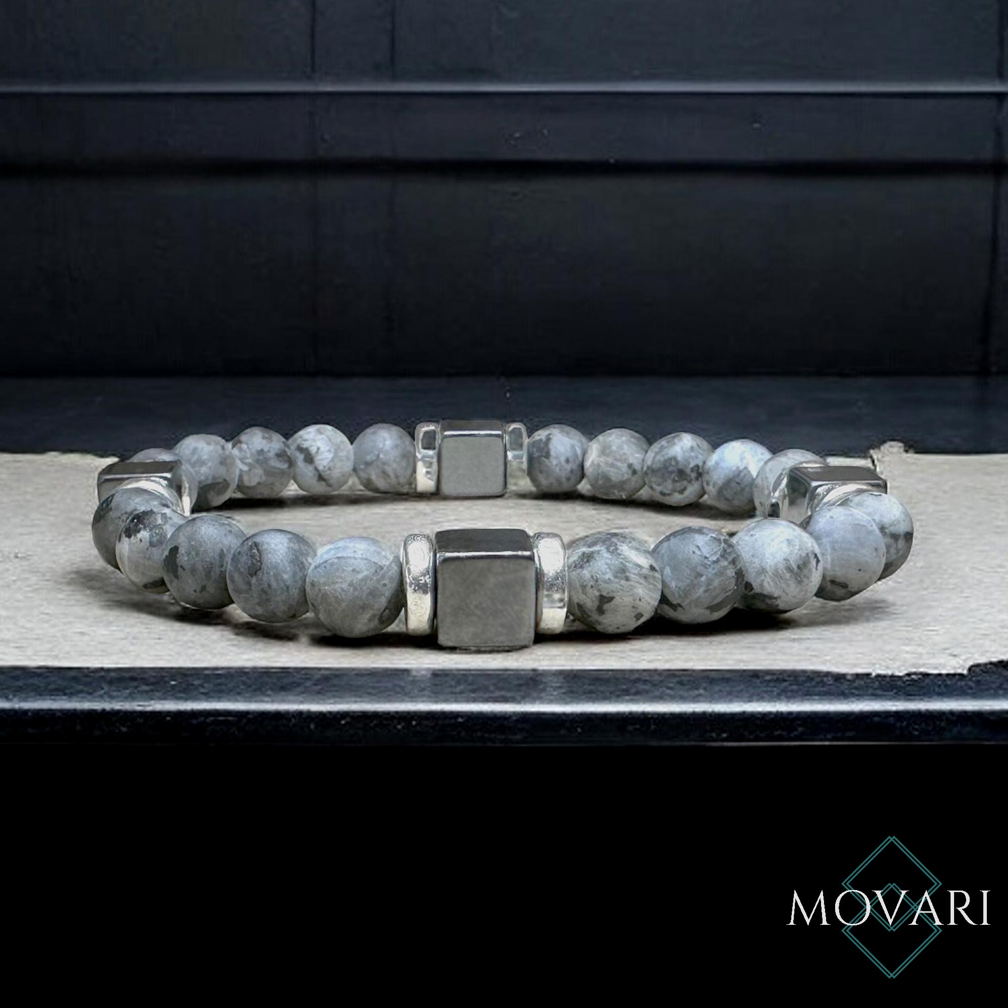 Larvikite Square Hematite Geometric Men's Bracelet