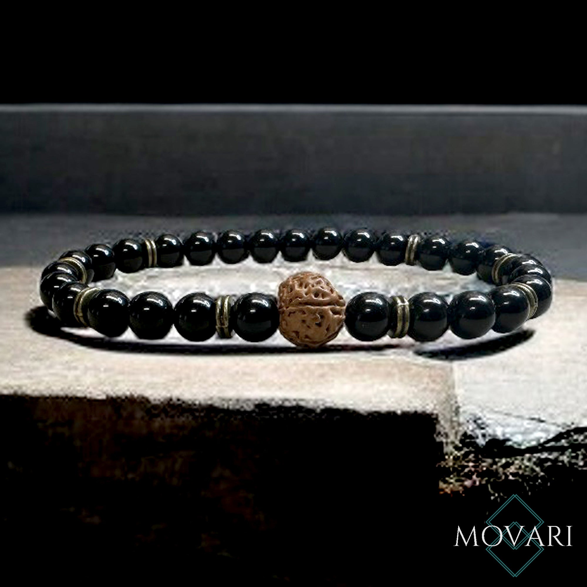 Rudraksha And Obsidian 6mm Unisex Bead Meditation Bracelet