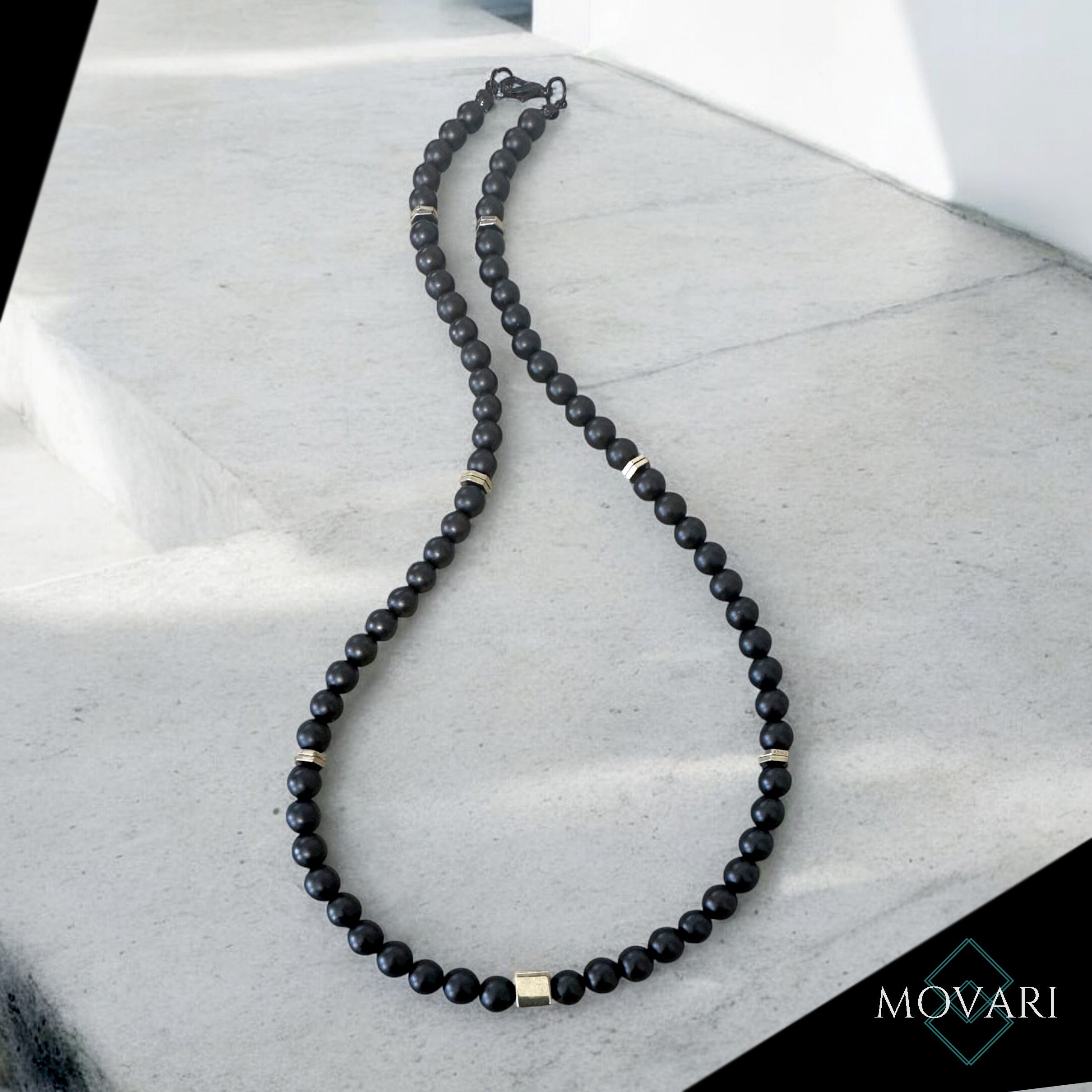 Necklace For Men Black Onyx Pyrite Cube