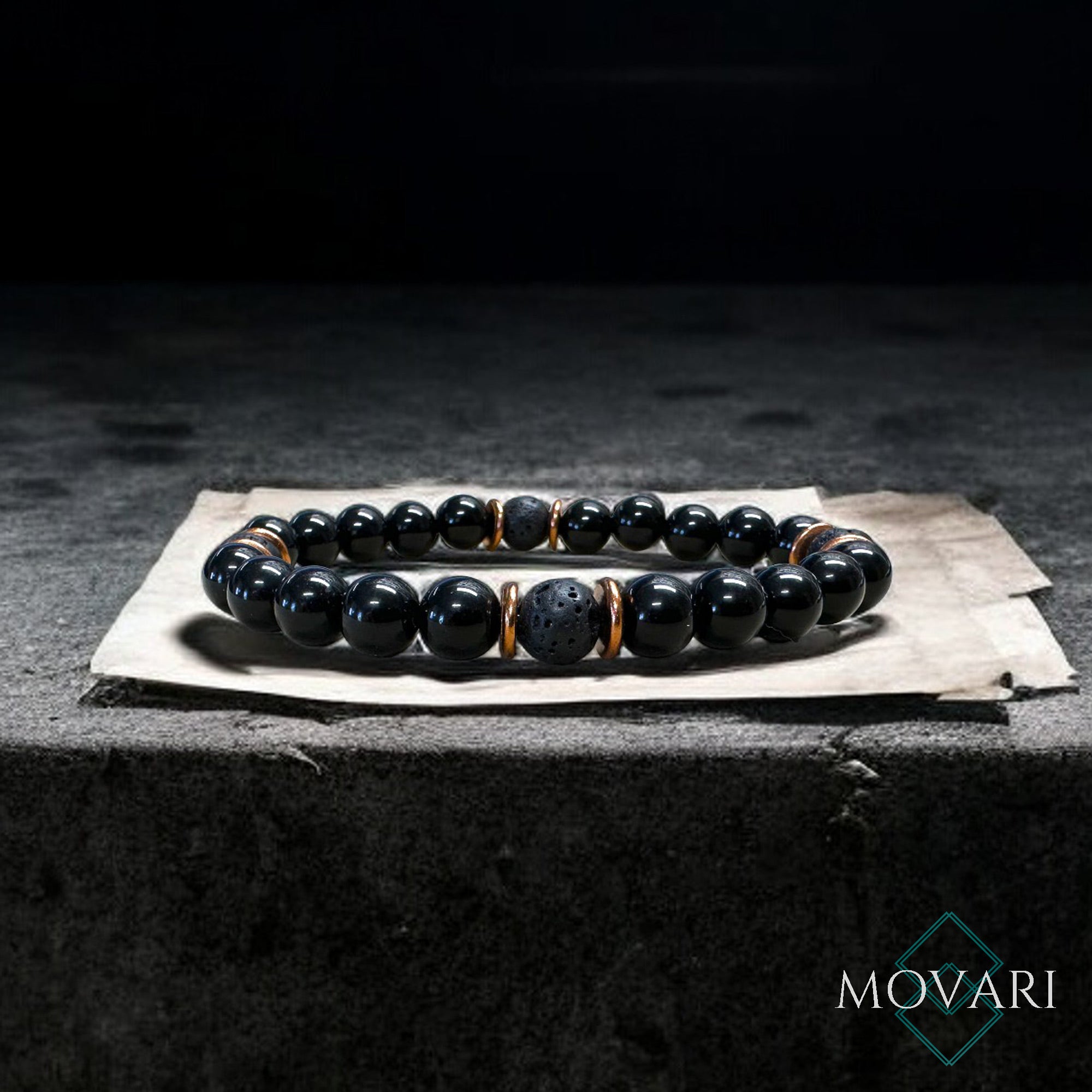 Obsidian Lava And Copper Bead Bracelet