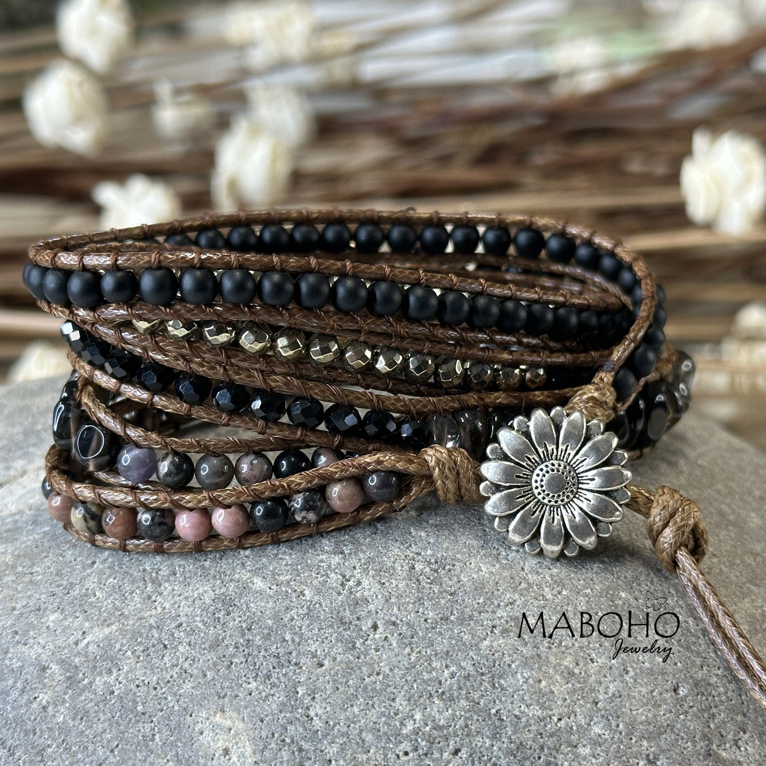 onyx 5 wrap bracelet flower