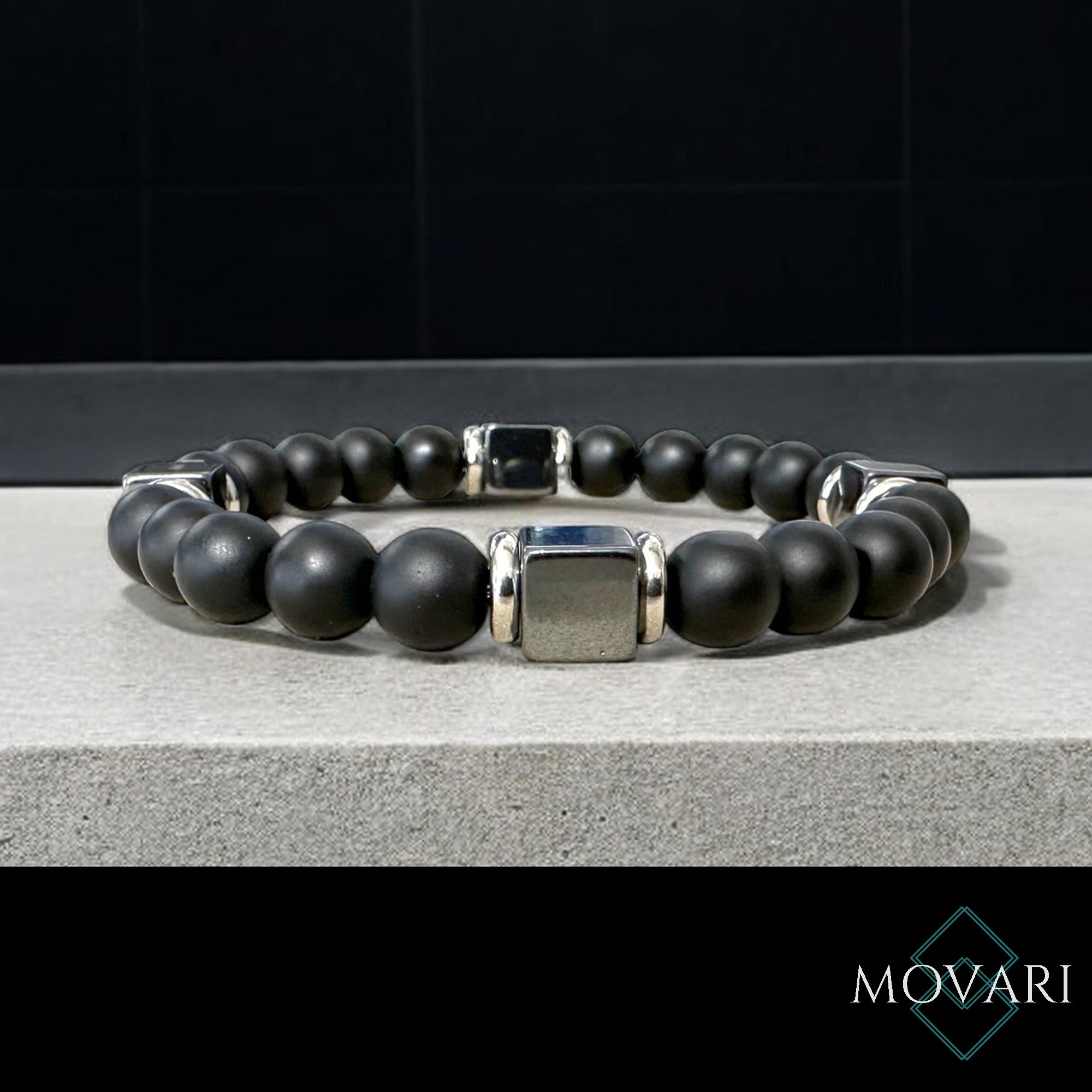 Onyx Hematite cube Geometric Men's Bracelet