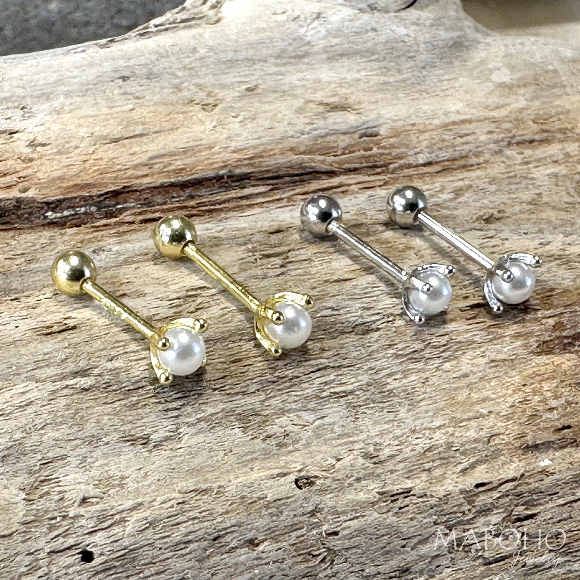 stud pearl earrings silver gold