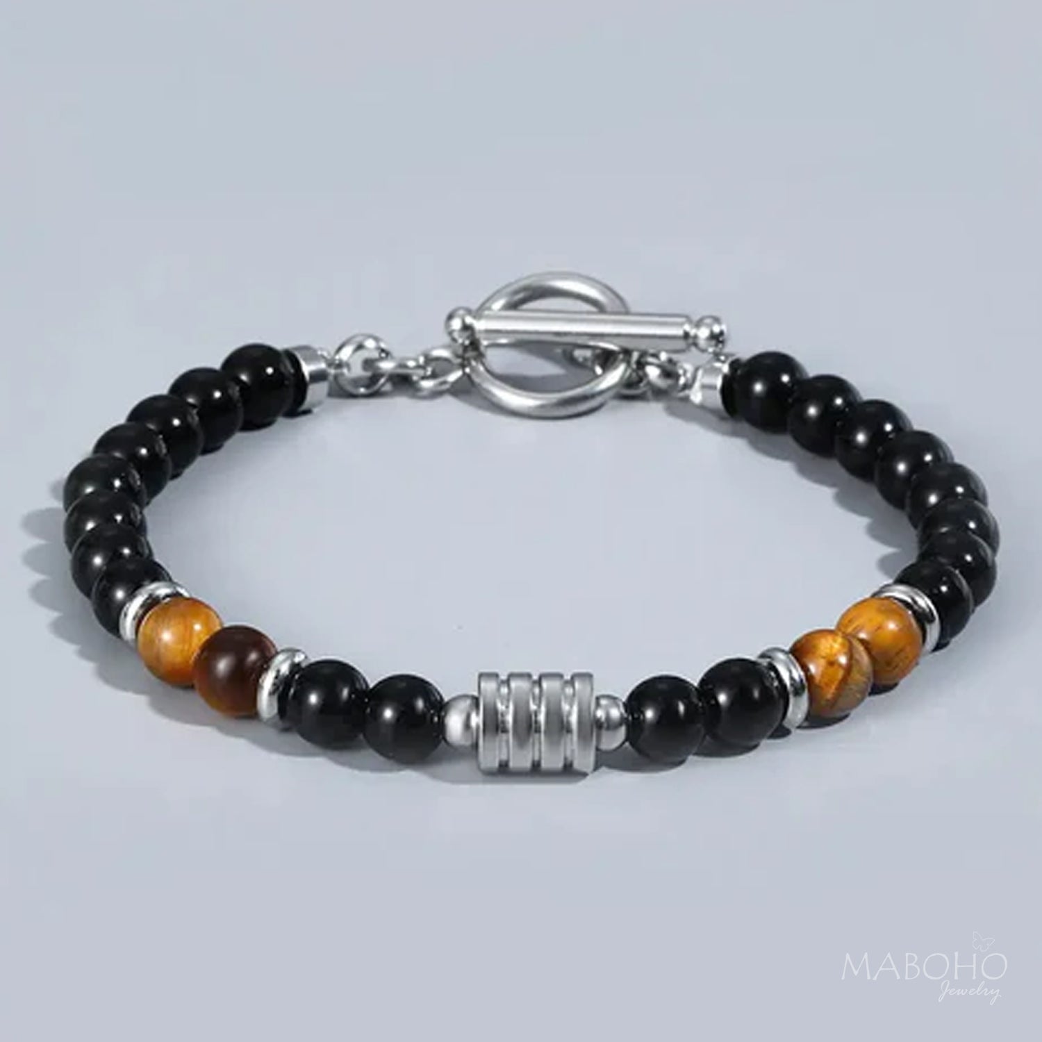 Men's Tigers Eye & Onyx Bracelet Gift For Him