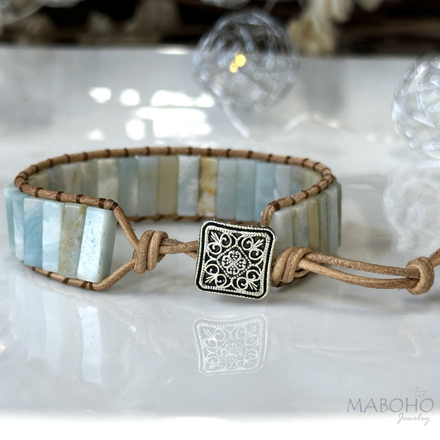 amazonite bar bracelet back button