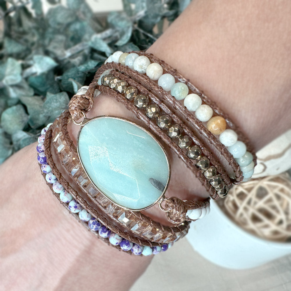 amazonite 5 wrap bracelet adjustable