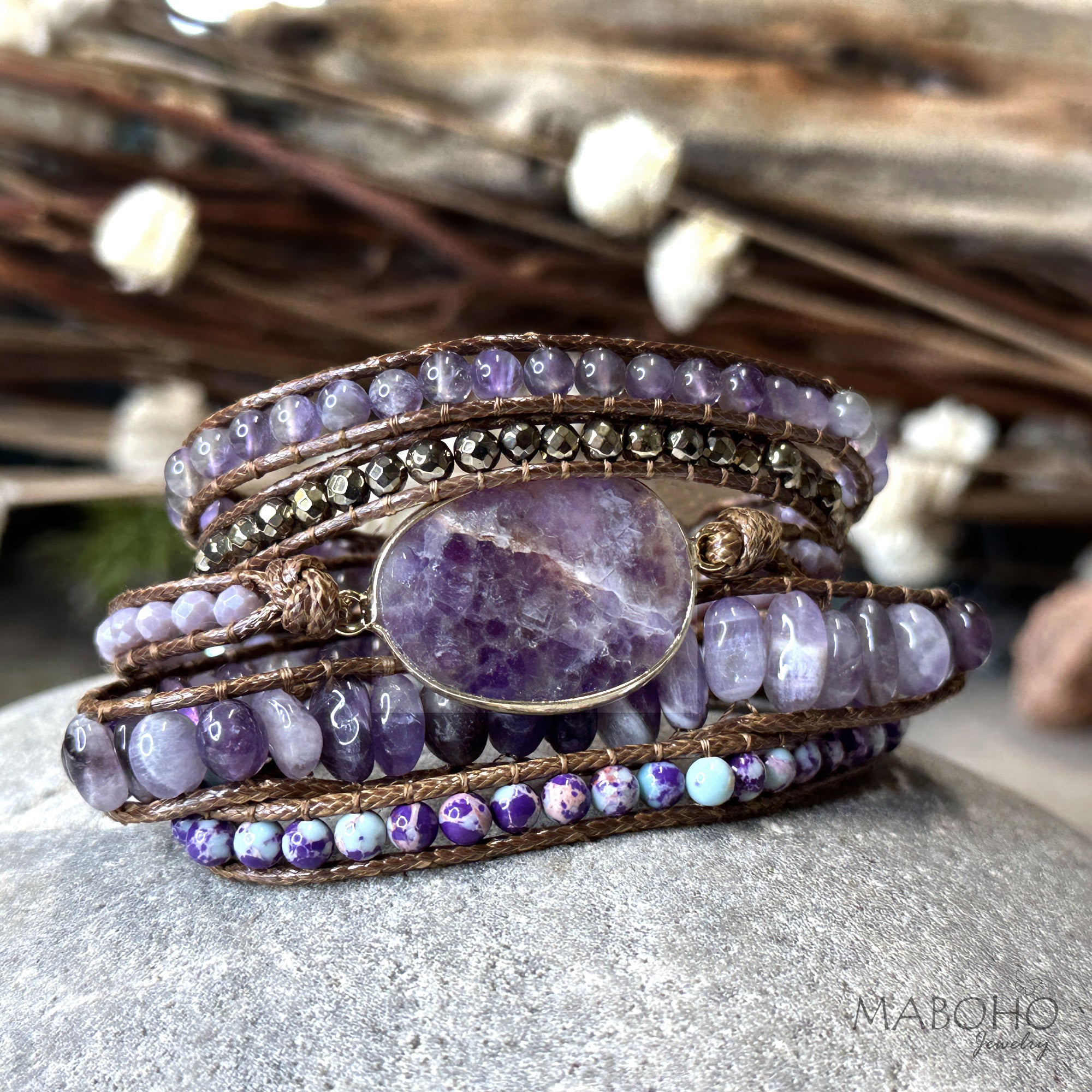 amethyst crystal 5 wrap bracelet