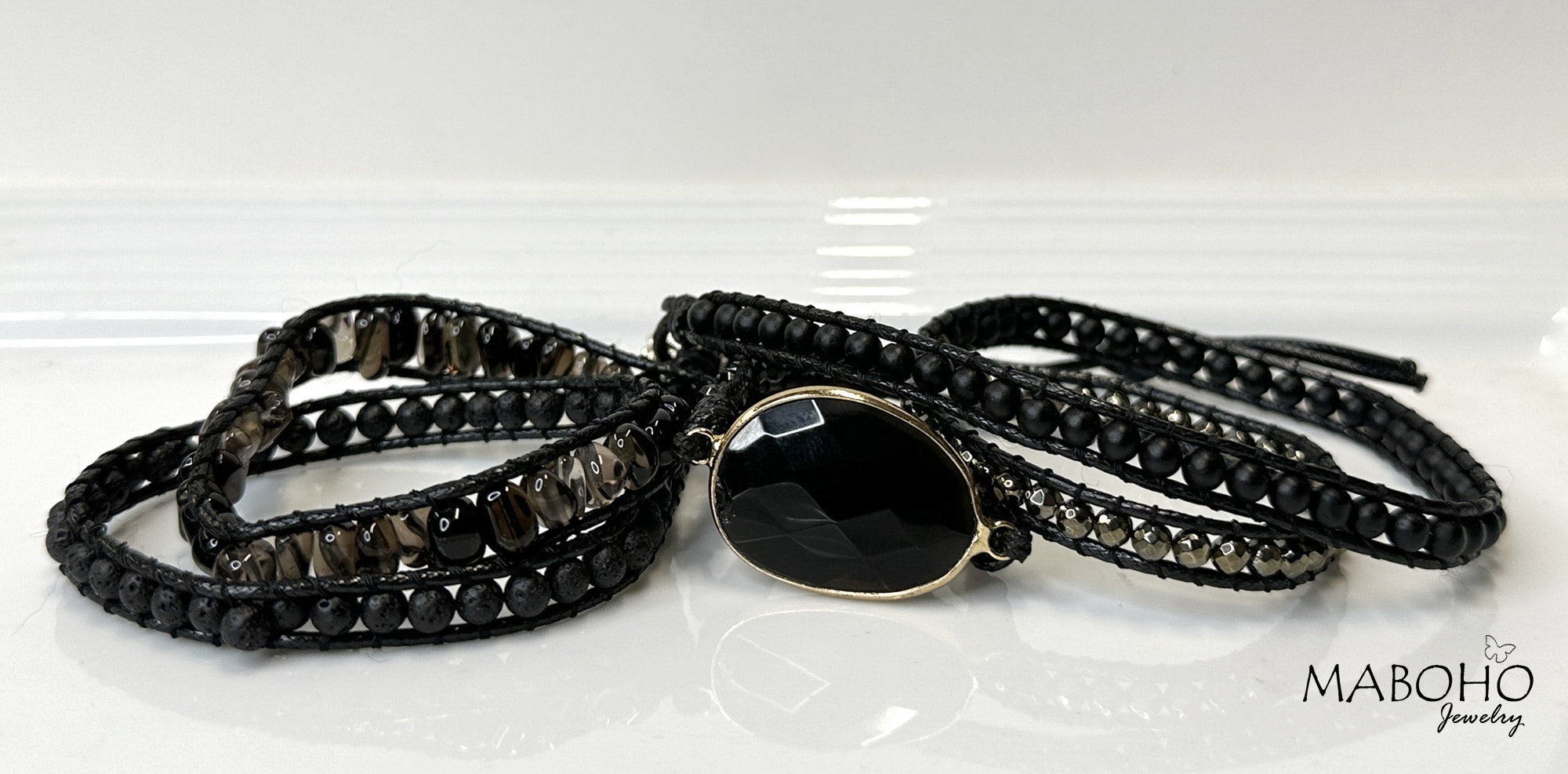 black onyx crystal adjustable bracelet