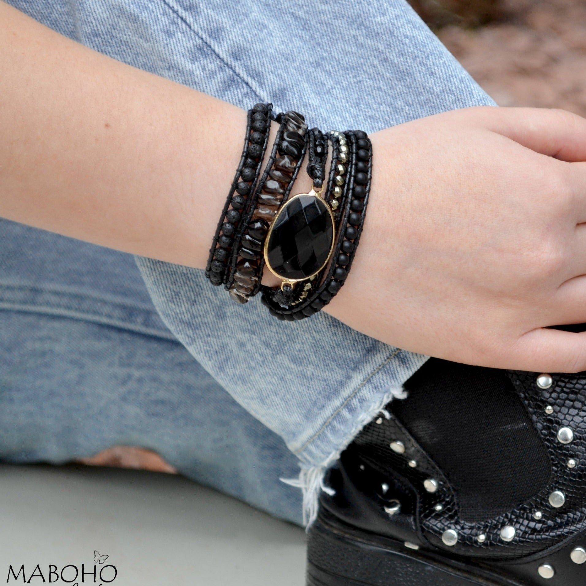 black onyx 5 wrap bracelet goth