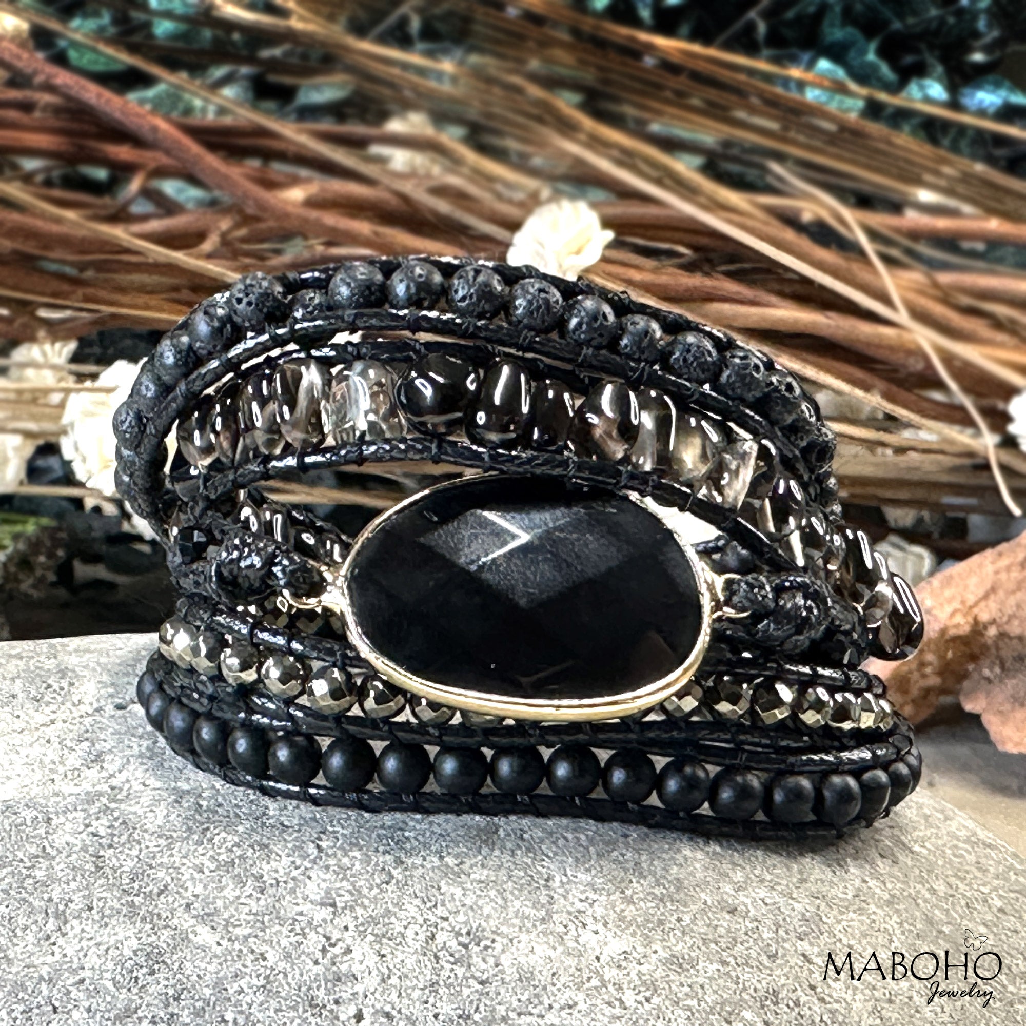 gothic rock black onyx wrap