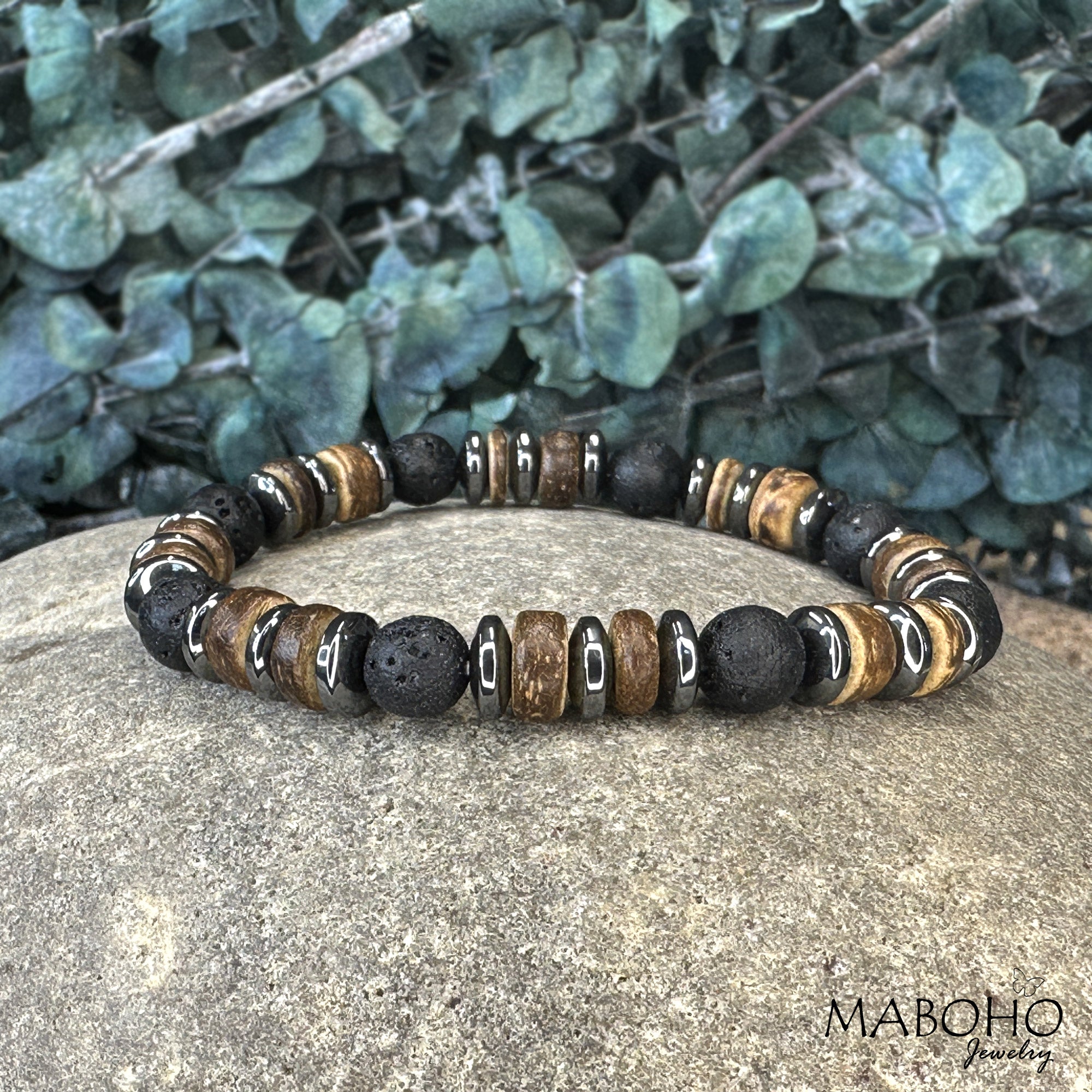 lava wood and steel men's bracelet