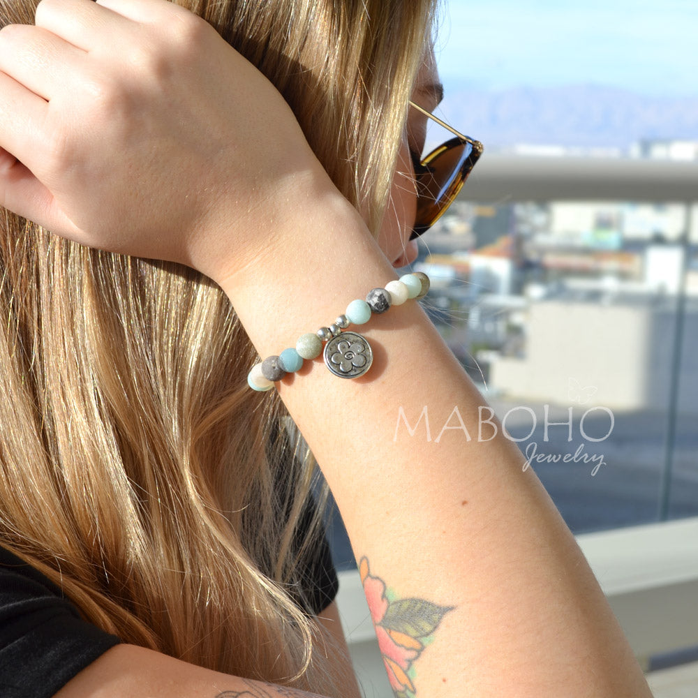 matte amazonite flower bracelet