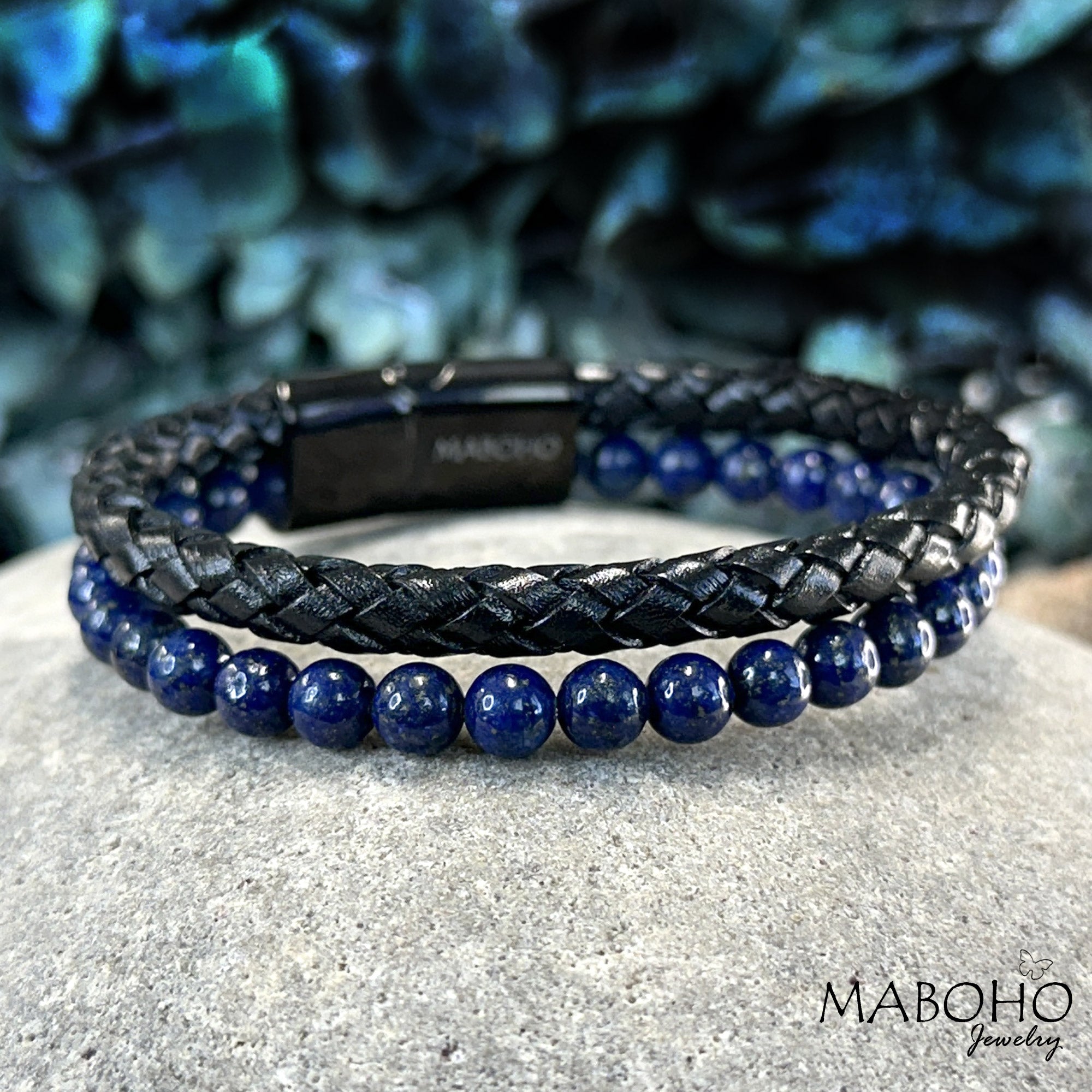 men's lapis bead bracelet