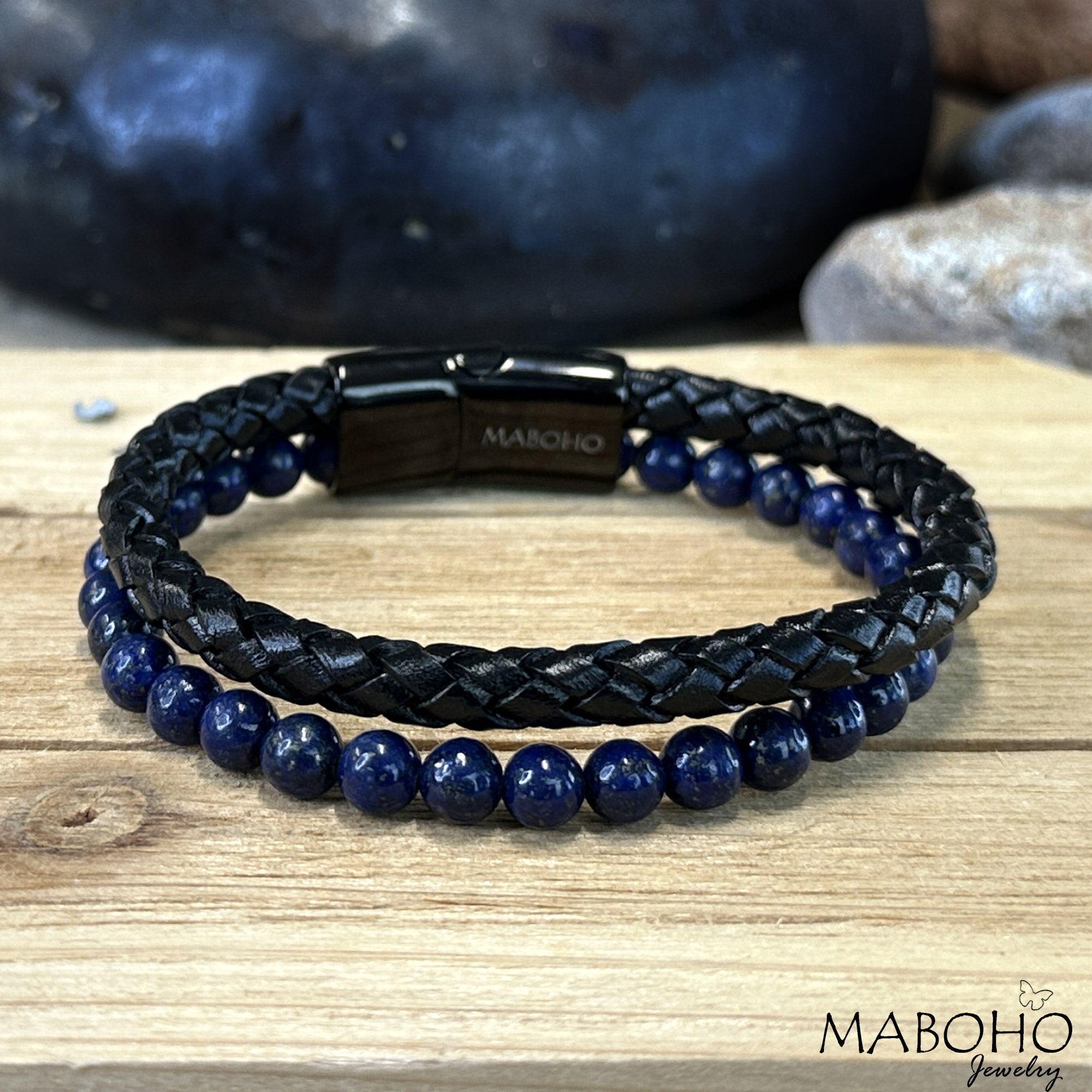 lapis leather bracelet