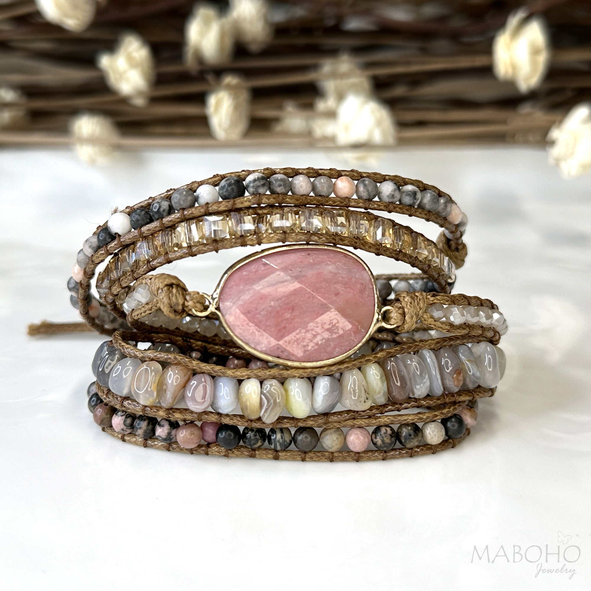 pink boho chic bracelet