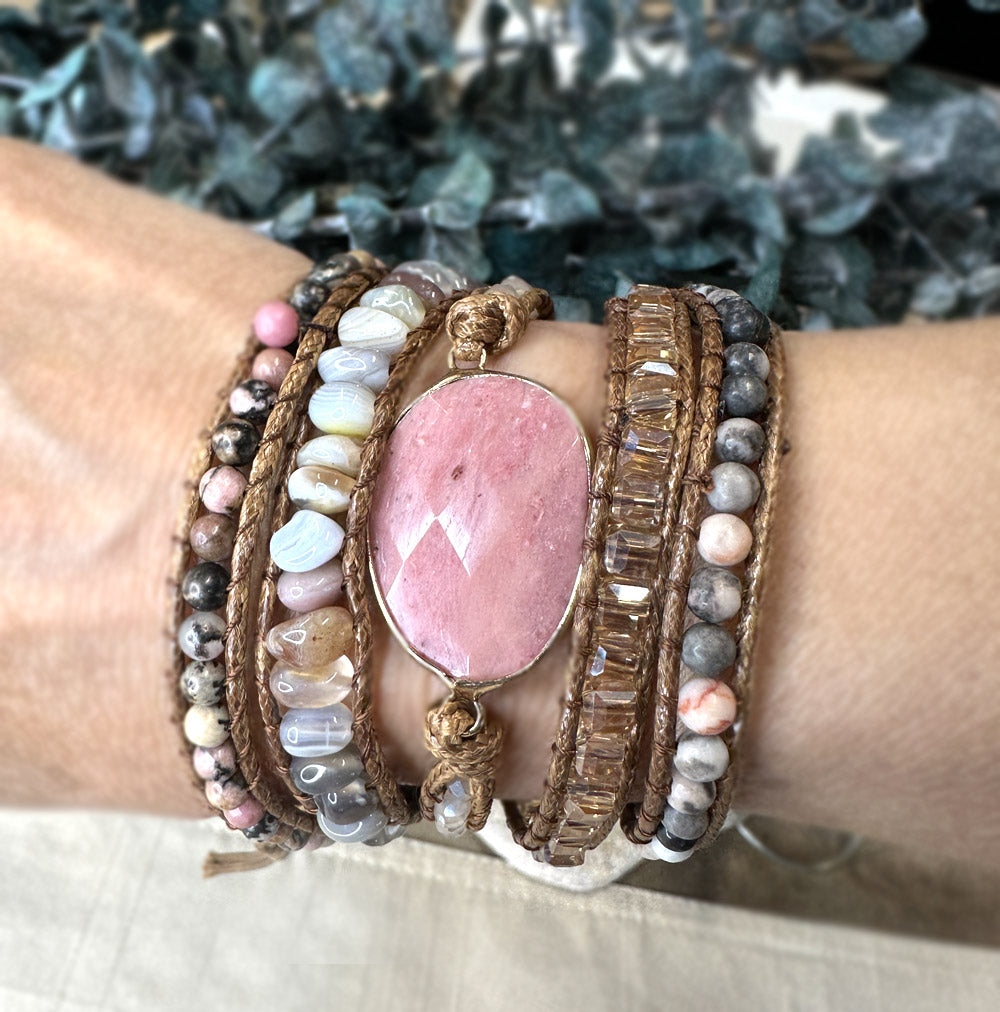 pink agate 5 wrap adjustable