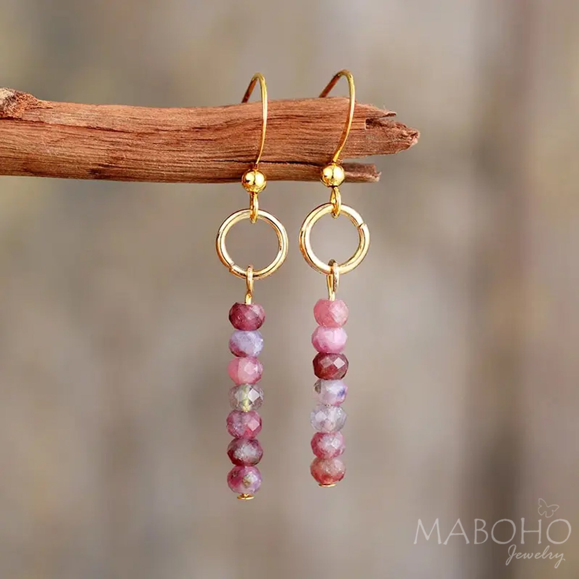 pink tourmaline drop earrings gold