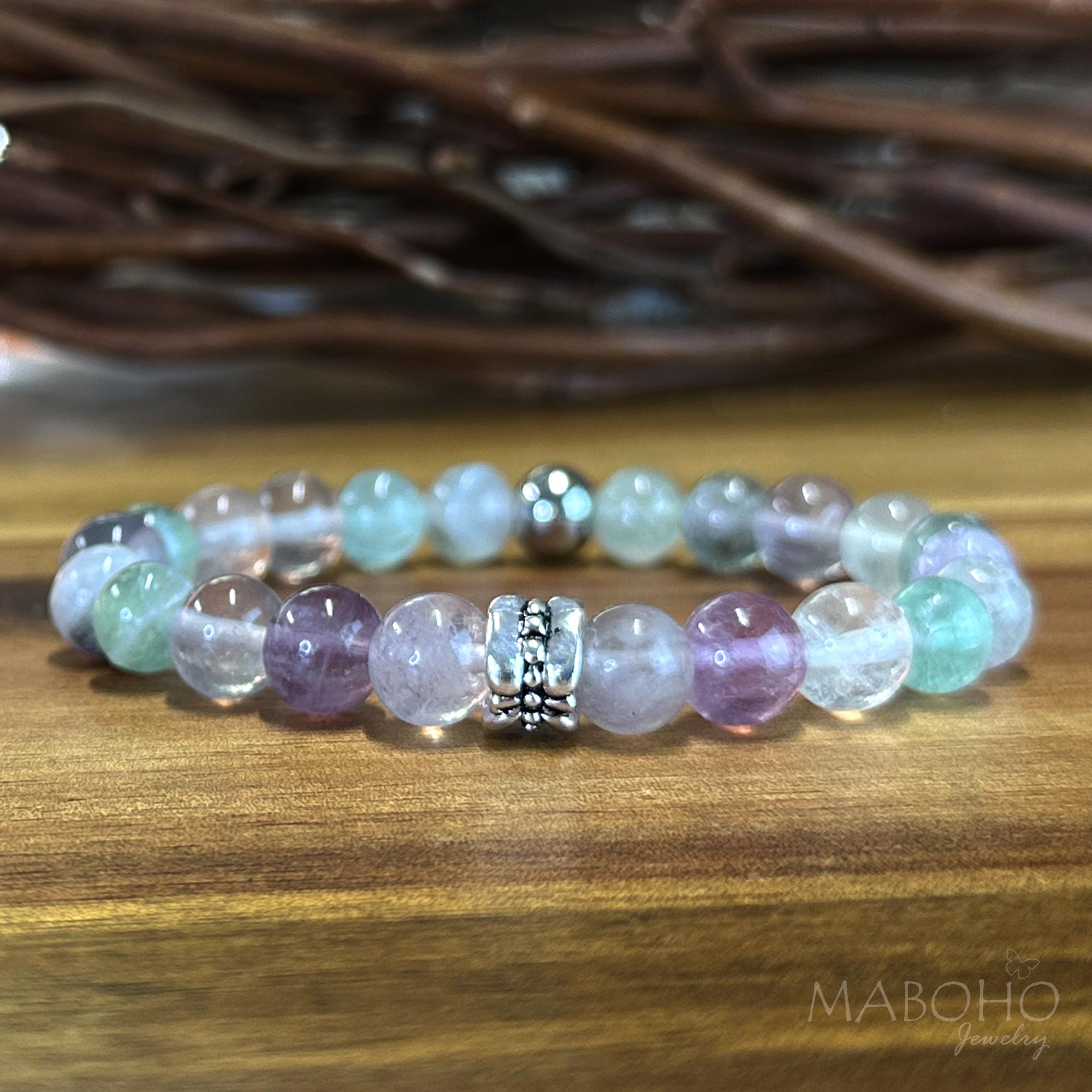 rainbow fluorite bead bracelet