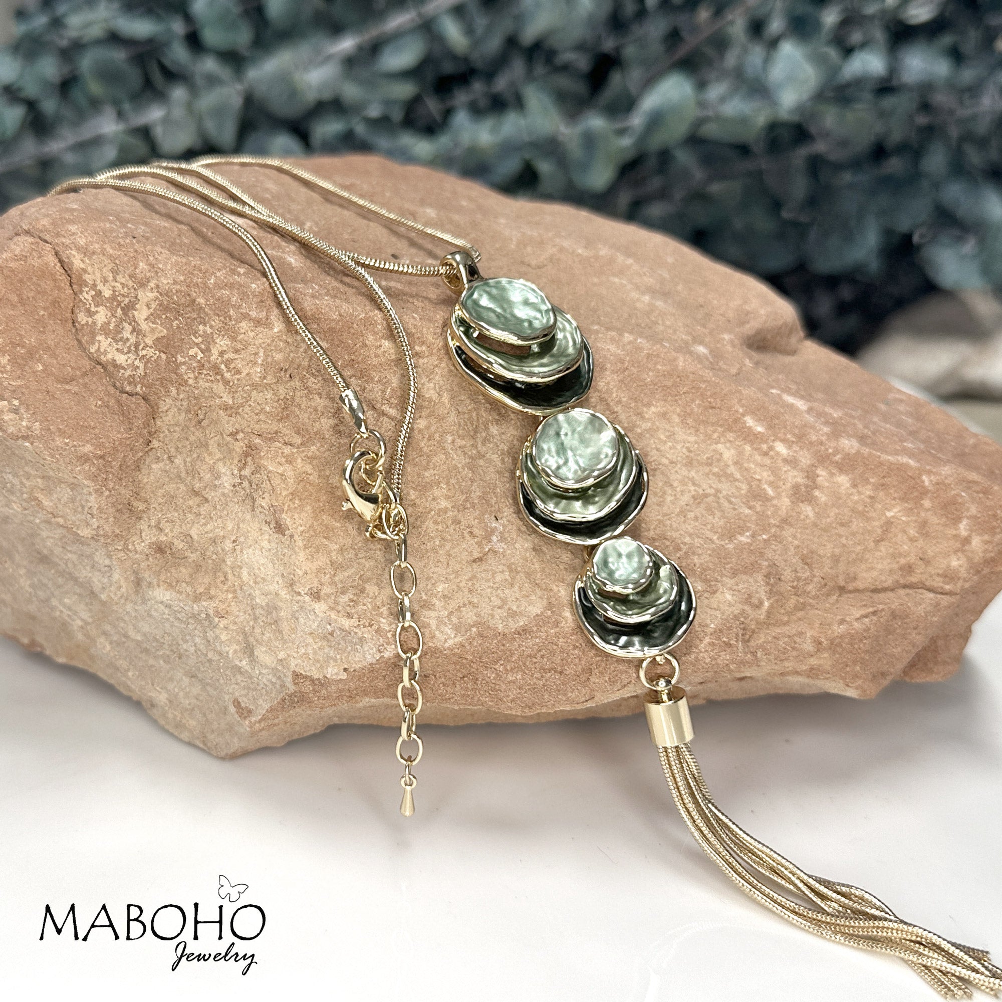 sage green maboho necklace