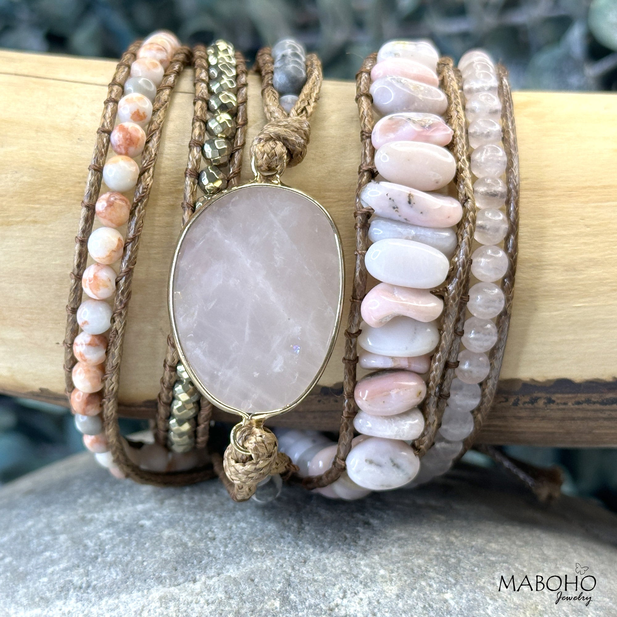 rose quartz 5 wrap bracelet