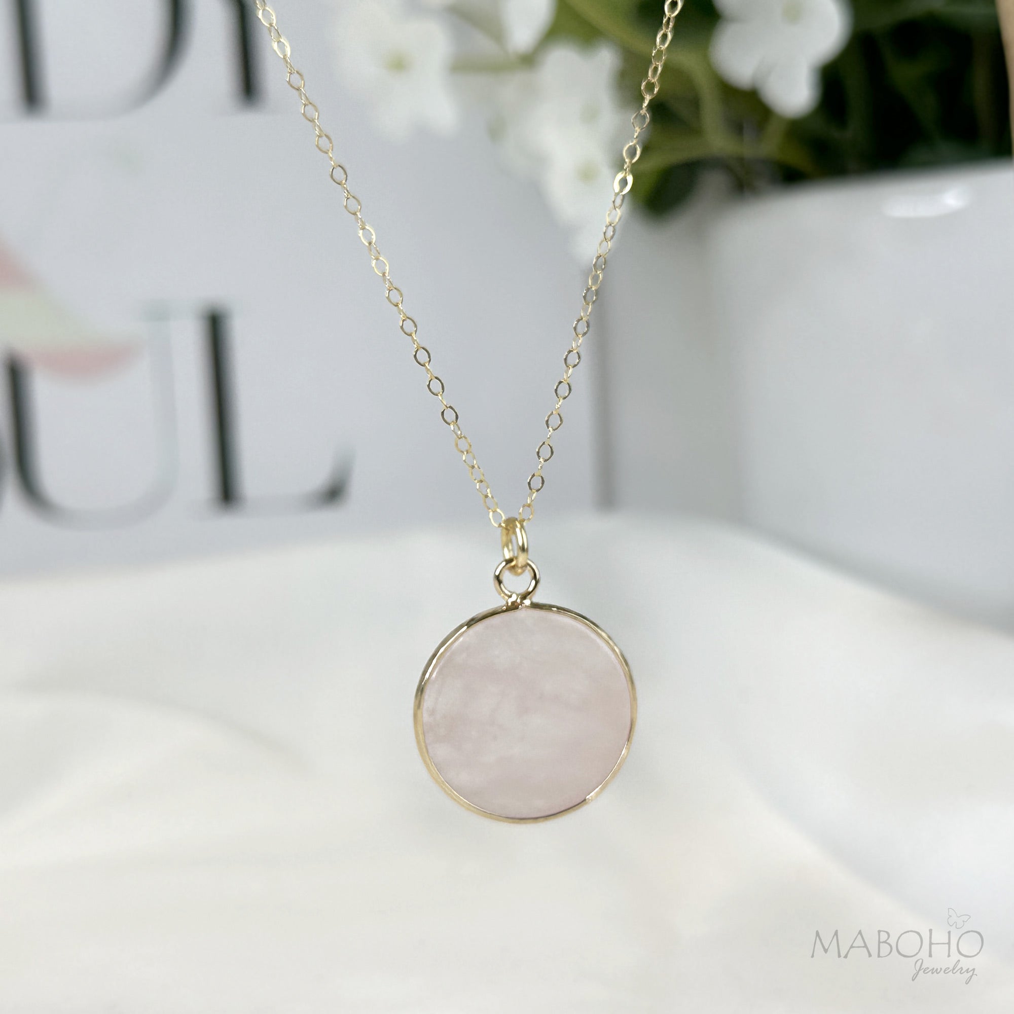 rose quartz 14k necklace