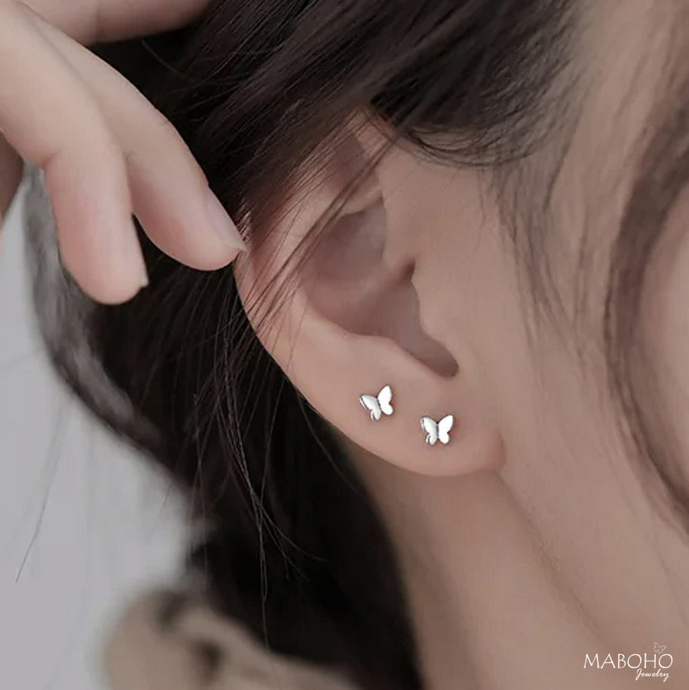 silver stud earrings butterfly